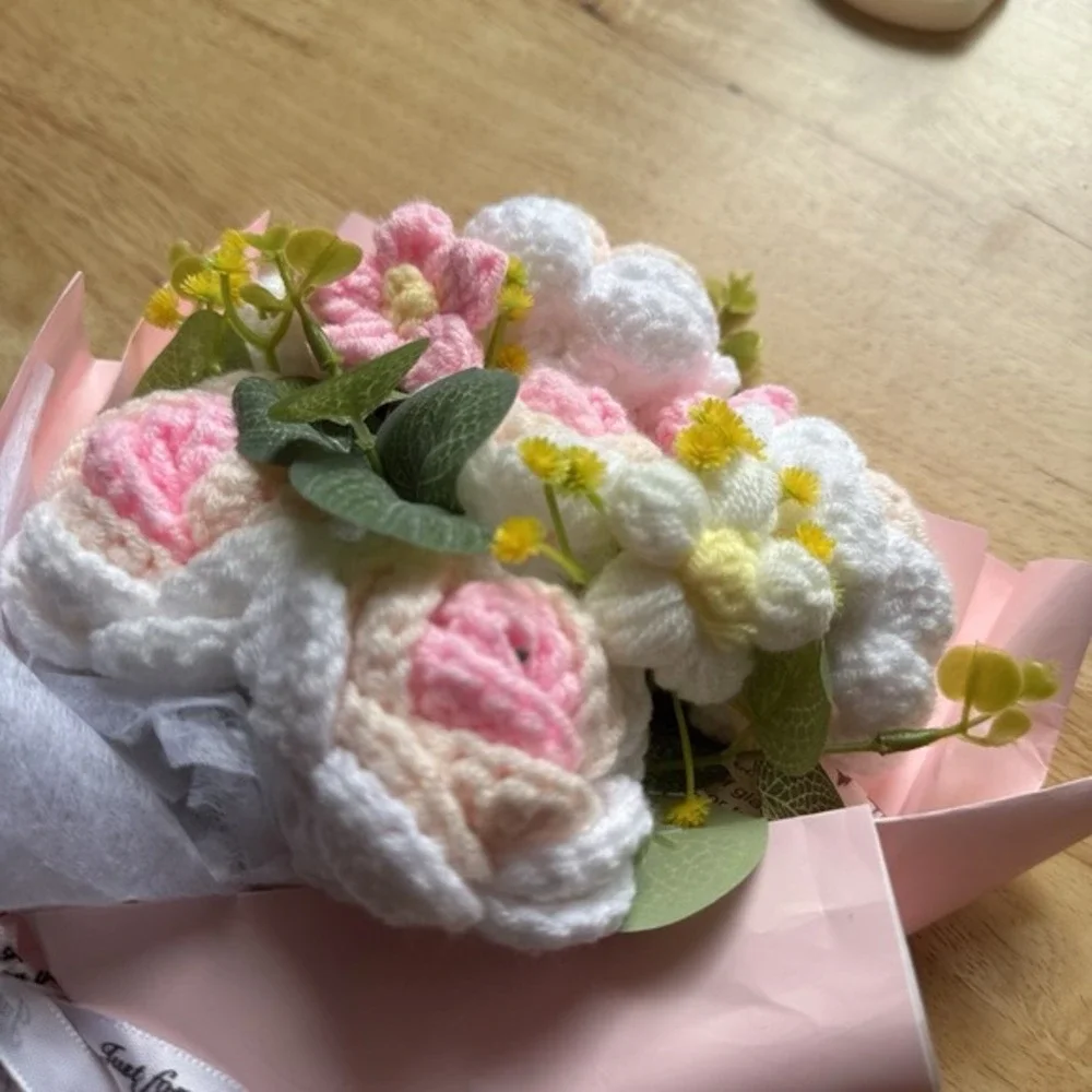 Crochet Flowers Bouquet - Hand Knitted Rose Crochet Flower Bouquet for Home GIFT